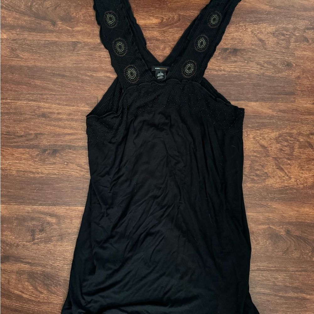 BCBGMaxAzria Black Top with Embroidered Accents